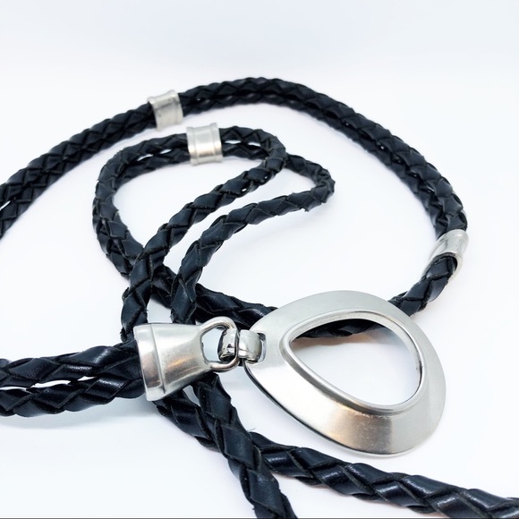 boho western style Black leather Belt with silver - Picture 4 of 5